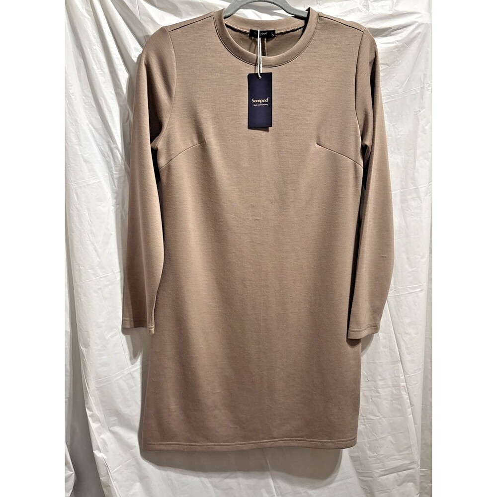 Sampeel Women S Mocha Brown Fitted Long Sleeve Crew Neck Shift Dress NWT